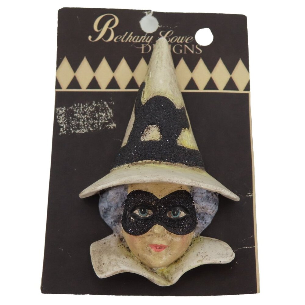 Bethany Lowe Halloween Witch Pin Brooch Glitter Eye Mask Cat Hat Spooky NEW